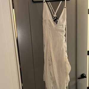 FLAW* Darker Wavs Distortion Rope Lace-Up MIDI Dress - ECRU